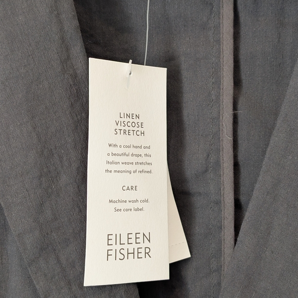 New Eileen Fisher Graphite Notched Collar Shaped Jacket Linen Blend - Picture 4 of 6